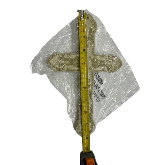 Decorative Wall Cross Cream & Sage Ceramic Celadon Signed Cat 6" x 10" - Picture 4 of 6